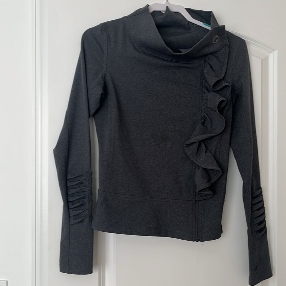 Women's Ruffled Jacket- Gray - Picture 3 of 9